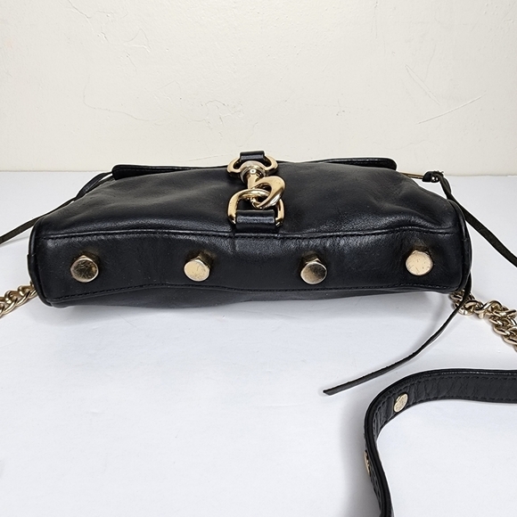 REBECCA MINKOFF Crossbody Mini MAC Black with Gold Chain Leather Purse - Picture 9 of 17